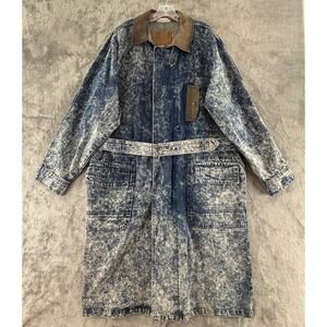 Vintage‎ Coda Denim Duster Trench Coat Womens L Antique Acid Wash Belted Long